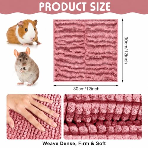 4 Pcs Guinea Pig Cage Liner (Pink / 12 x 12 Inch / Low Pile Chenille)