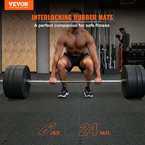 0.56Inch 24sq.ft 6 Tiles Gym Flooring for Home Gym (Black & Grey / 25"L x 25"W x 0.56"Th)
