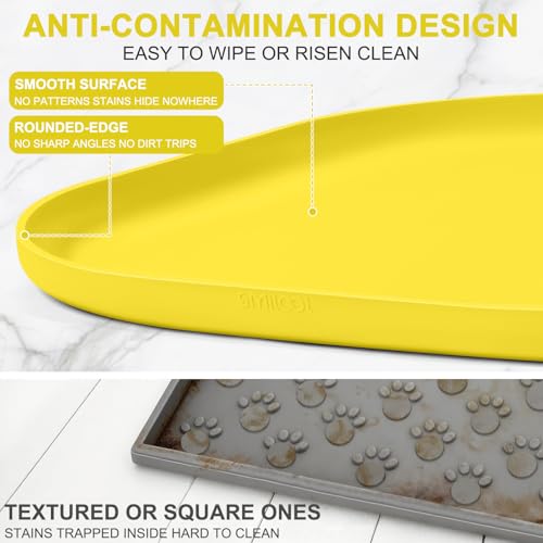 Waterproof Silicone Pet Food Mat with Raised Edge for Dog & Cat (Light Yellow / 19"L x 12"W)