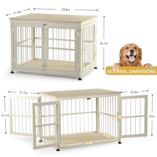 40 Inch Dog Crate Furniture for Large Medium Dogs (Beige / 40.0"L x 27.4"W x 28.7"H)