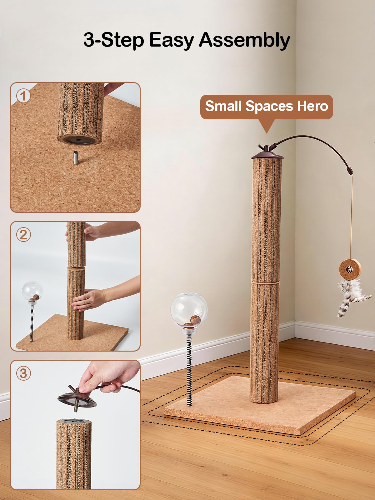 Cat Scratching Post with Snack Ball & Feather Toys for Kitten