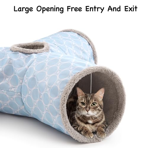 Cat Tunnel, 3-Way Collapsible Toy for Indoor Cats, Geometry Blue (Geometry Blue / Small)