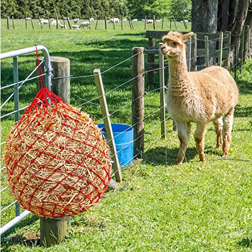 4 Pcs Slow Feed Hay Net Feeder Hay Bag for Horses Slow Feeder 40 Inch Length with 2 Inch Holes Hanging Horse Feed Net for Goat Cattle Equine Stalls Barn Supplies (Red)