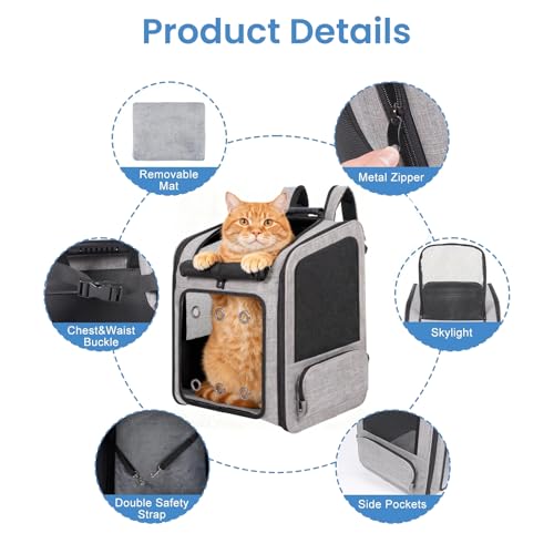 Extra Large Cat Backpack Carrier for Cats Under 30 Lbs (15.0"L x 13.0"W x 21.0"H)