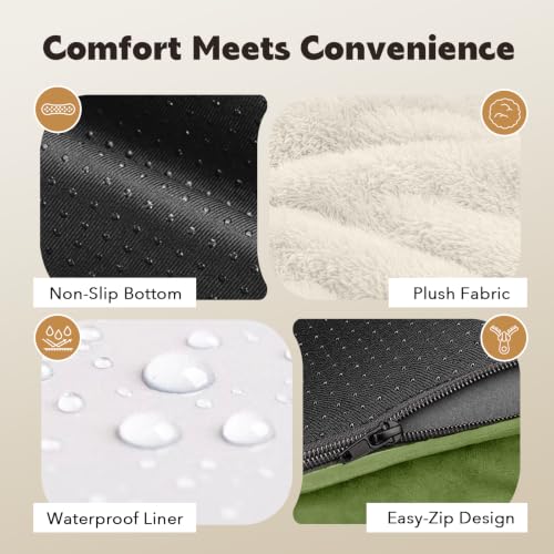 XXL Orthopedic Waterproof Dog Bed with Bolster for Extra Large Dogs (45.0"L x 35.0"W x 8.0"Th / Grass Green)