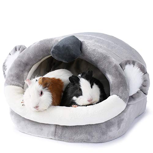 Warm Bunny Bed for Rabbits Outdoor Cage Hideout Hut Tent Cave Tunnel Cute House Cotton Washable Winter Gray (XL / 6-Koala)