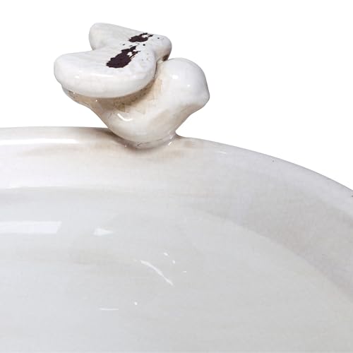 25" Tall Outdoor Antique Ceramic Birdbath with 2 Bird Figurines (brown)