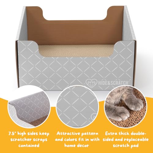 Cardboard Cat Scratcher Box & Bed Light Grey Diamond Pad (Light Grey Diamond)