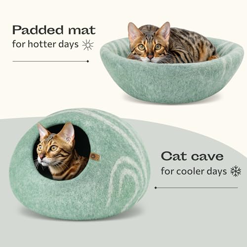 Cat Cave Merino Wool Bed for Indoor Cats (Pistachio / Medium)