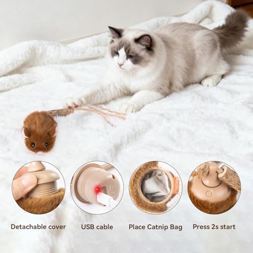 Interactive MigiMouse Cat Toy 360° Rolling & Spin with Wiggling Tail for Indoor Cats Smart Motion Sensor