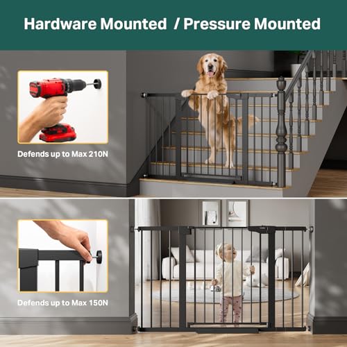 29.7 51.5 in Extra Wide Baby Gate for Stairs (Black / 29.7-51.5"W x 30.5"H)