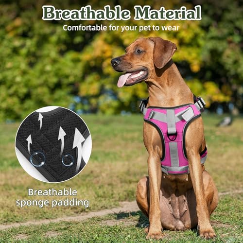 Heavy Duty Tactical Dog Harness for Large Dogs (Pink / XL (Chest: 26-43.3", Neck: 17.3-30.7"))