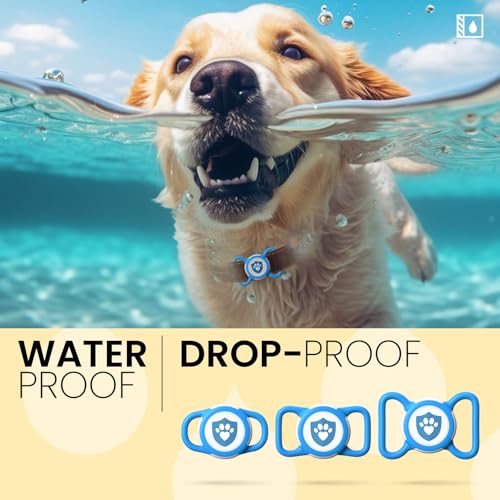 Waterproof Dog Collar Holder for Apple Tracker Blue