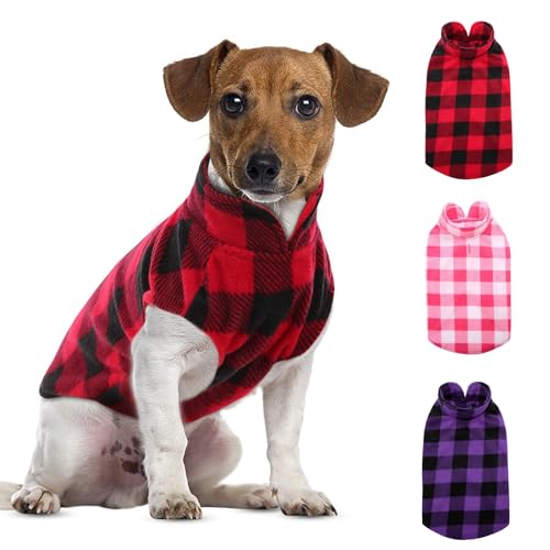3 Pack Dog Sweater Plaid Fleece Vest Puppy Shirt for Small Dogs (Medium / Red & Pink & Purple)