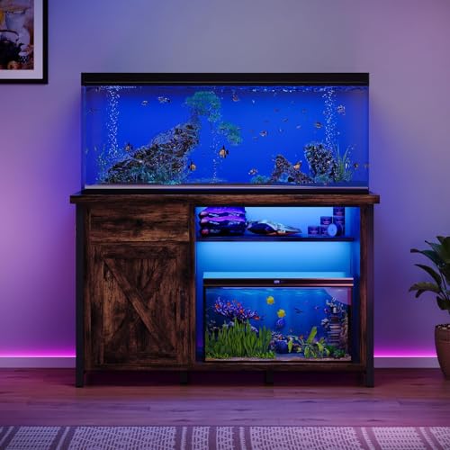 55 75 Gallon Fish Tank Stand with Power Outlets (Brown and Black)