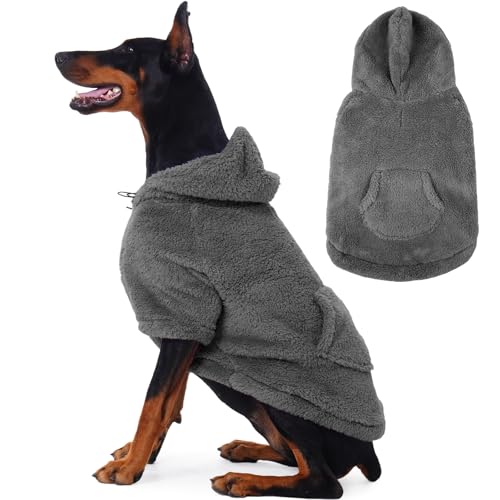 Fuzzy Dog Sweater with Adjustable Hood & Harness Hole (XX-Large / Grey)