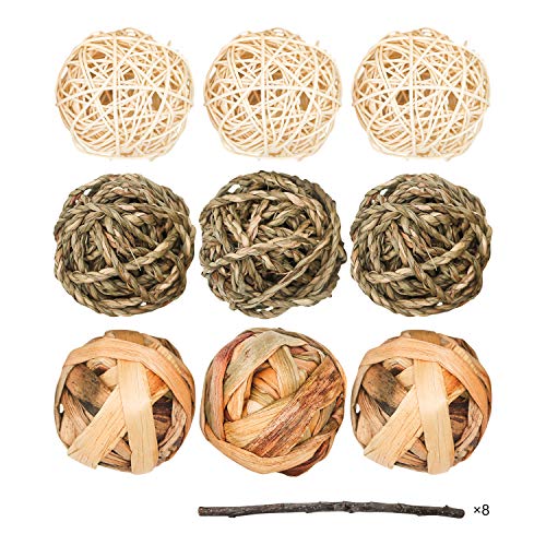 9 Pcs Small Animals Play Balls Rolling Activity Chew Toys Gnawing Treats for Rabbits Guinea Pigs Chinchilla Bunny Natural Balls (9 Pcs)