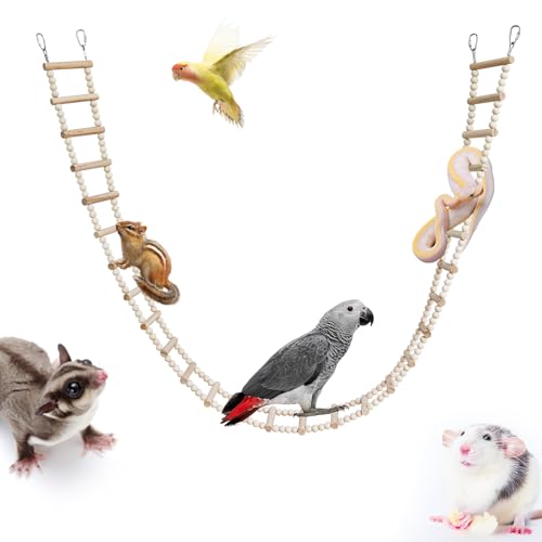 Long Bird Ladder with Wooden Rungs and Beads (yellow / 61.81×3.14 Inches)