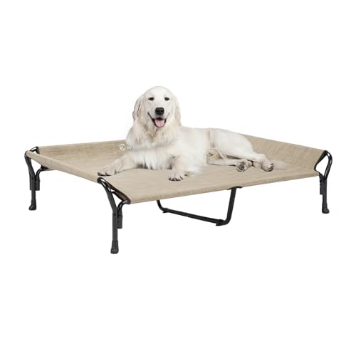 Cooling Elevated Dog Bed (Beige Coffee / 50.5"L x 33.5"W x 12.0"Th)