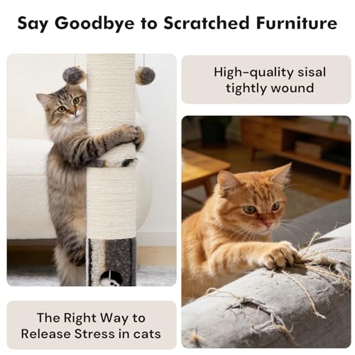 Cat Scratching Post 34"Tall Grey Sisal Scratcher Tree With Cat Toy (Grey)