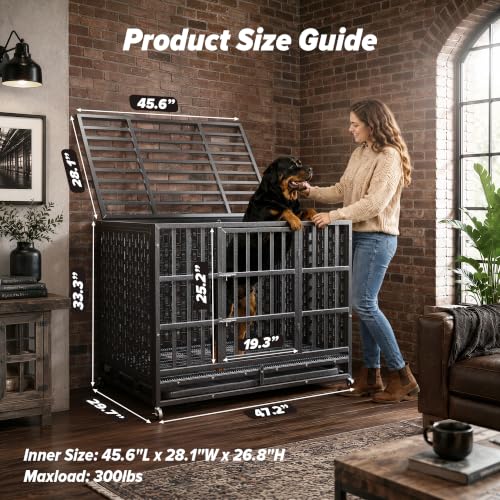 48 Inch Heavy Duty Indestructible Dog Crate (47.2"L x 29.7"W x 33.3"H / Black)