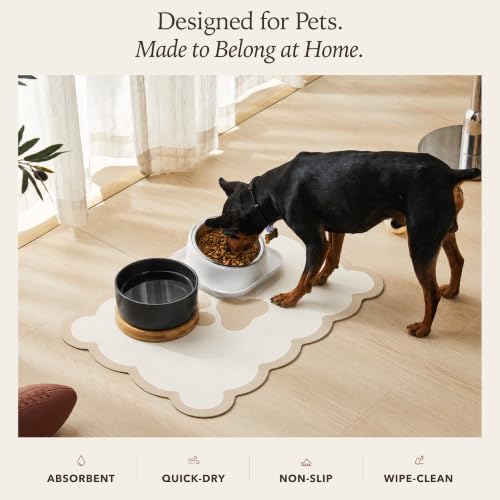 Scalloped Dog Feeding Mat (Beige / 22"L x 17"W)