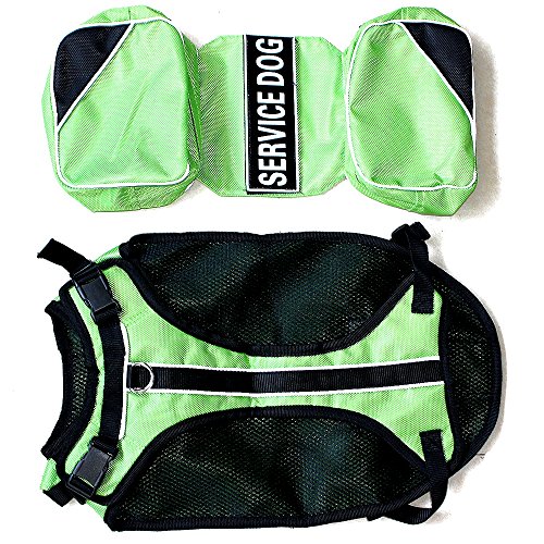 Dog Vest Harnesses with Saddlebag Backpack for Camping & Travel (M / Green)
