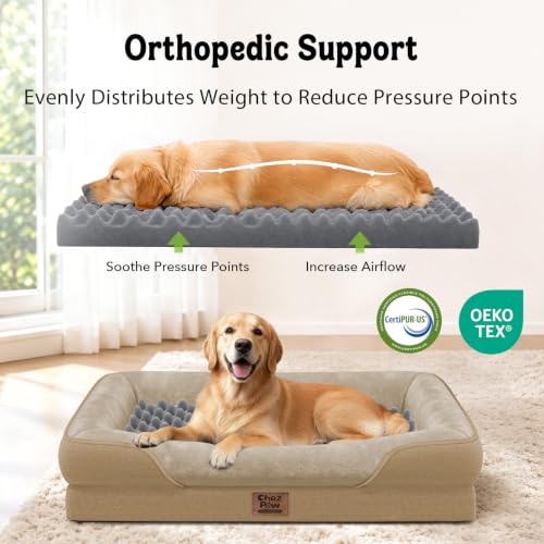 Waterproof Orthopedic Dog Bed for Large and Extra Large Dogs (Light brown / 42"L x 30"W x 7.5"Th)