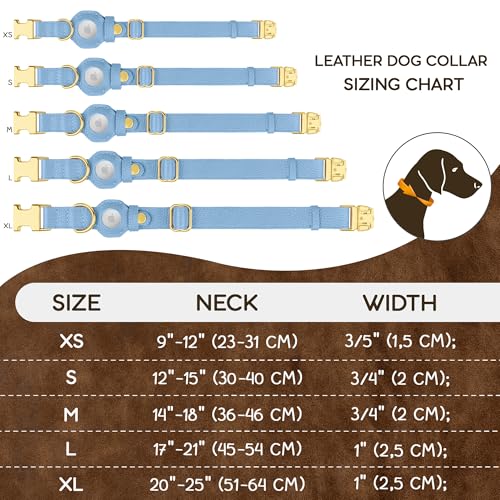 Leather Airtag Dog Collar (Cornflower / XL, 20"-25" Neck Fit)