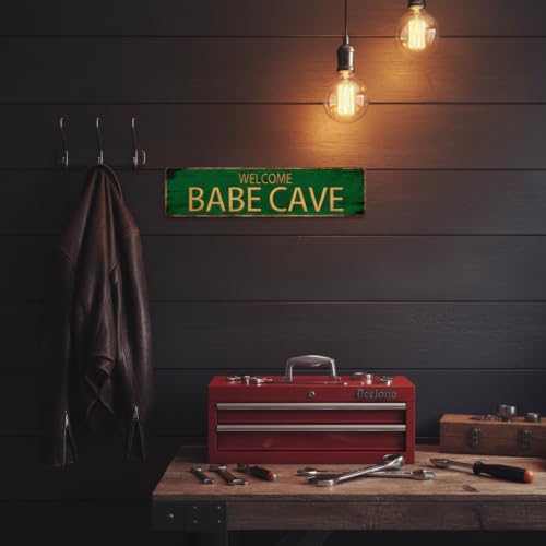 Vintage Metal Tin Sign "WELCOME BABE CAVE" 4''x16'' inch (sign3)