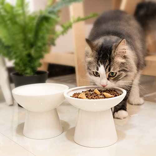 Extra Wide Elevated Ceramic 6.2" Deeper Cat Water Bowl (White-Deeper)