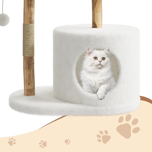Modern Real Wood Cat Tree Tower for Large Cats (White / 1 perch)