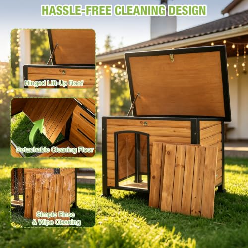33.5" Heated Outdoor Dog House with Insulated Liner for Medium Breeds