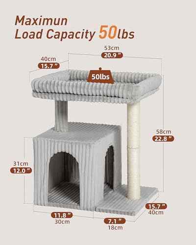 22.8" Cat Tree for Large Cat (Light Gray)
