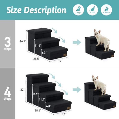 Dog Stairs with Storage (Black / 28.5"L x 17"W x 16.7"H)