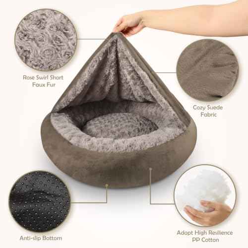 Small Dog Bed Cat Bed with Hooded Blanket (S(23" x 23" x 7") / Dark Brown)