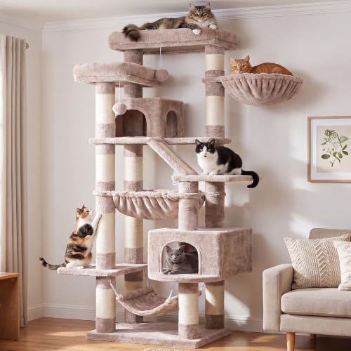 Cat Tree, 71-Inch-Tall Tower for Indoor Cats with 2 Perches HCT034MU (Rosy Brown / 71 inch)