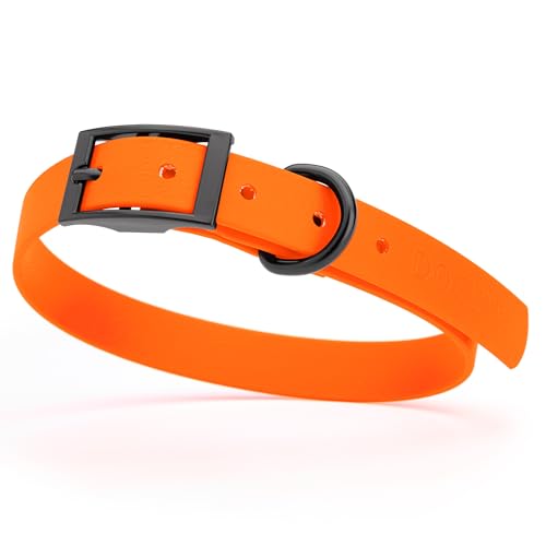 Biothane Waterproof Dog Collar Strong Coated Nylon Webbing with Black Hardware Odor (W3/4" x L15-18" / Hunter Orange)