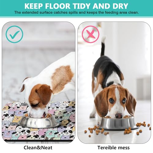 Pet Feeding Mat for Floors Waterproof Dog Mat for Food and Water Absorbent Quick Dry Non Slip mat for Cat Bowls (32"L x 24"W / ColorfulDog)