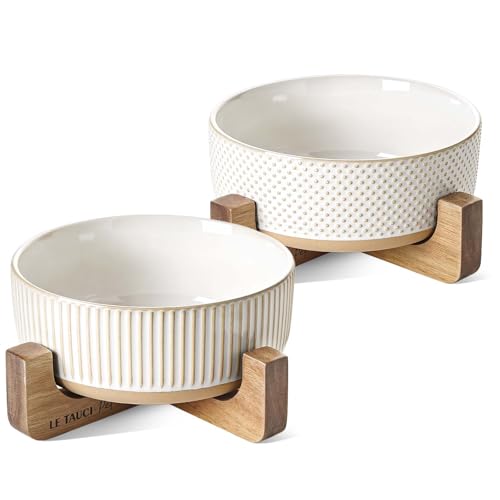 Ceramic Dog Bowls for Medium Large Dogs (L-5 Cups / Lines+Dot)