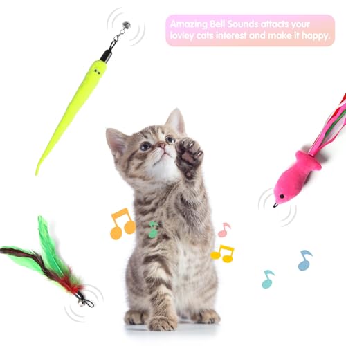 Retractable Cat Toy Wand 12 Packs Interactive Cat Feather Toys (12 PCS)