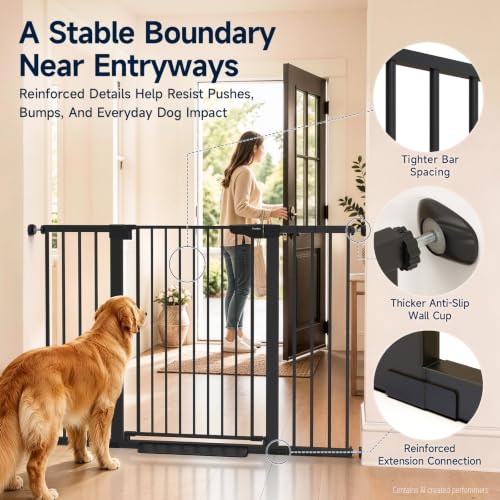 36" Extra Tall Dog Gate for Large Dogs (Black / 30"-54" W x 36" H)