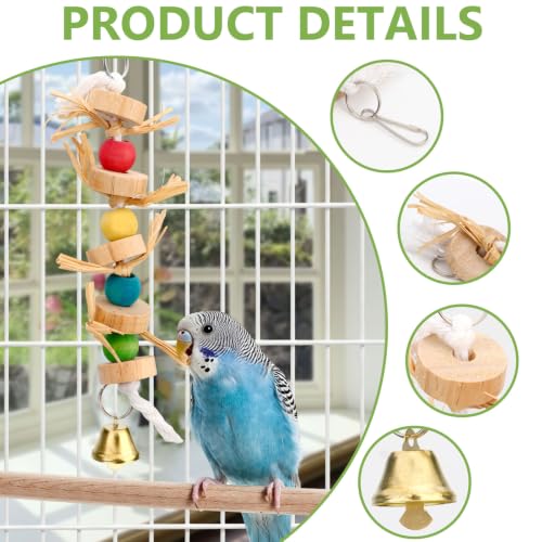 Parrot Pet Bird Chew Bird Toys Parakeet Toys Wooden Straw with Bell Cage Swing Toys Bird Cage Hanging Accessory (Wooden Straw)