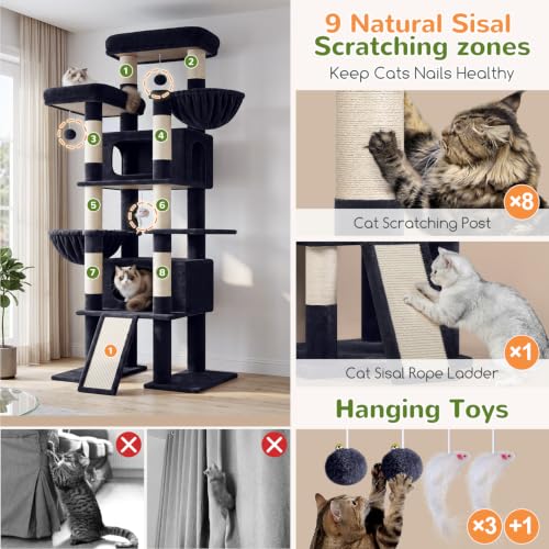 Giant Tall Heavy Duty Cat Tower for Indoor Large Cats (Dark Grey / 75 inch)