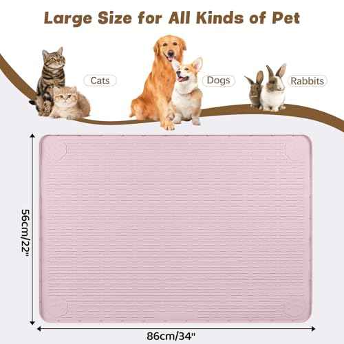 Cat Food Mat 34" x 22" Large Silicone Pet Feeding Mat for Food and Water Bowls Non (Pink / 34"L x 22"W)