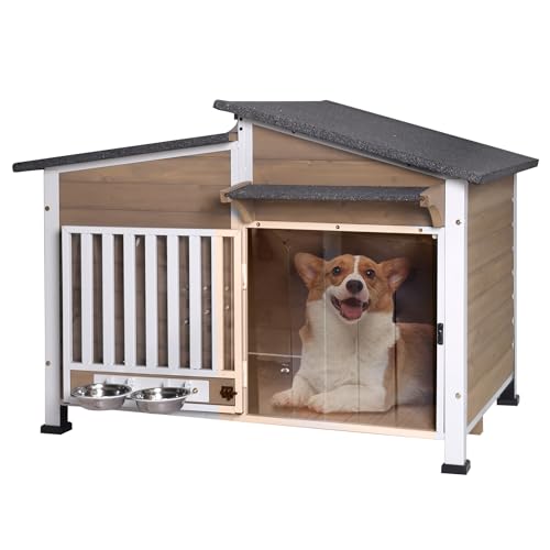 Dog House Outdoor Reinforced Iron Frame and Rotating Bowls