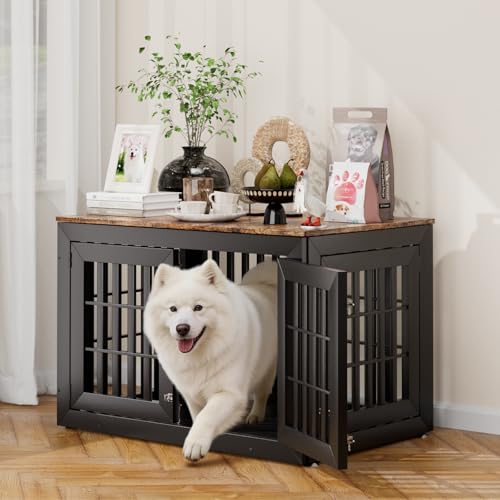 42" Heavy Duty Dog Crate Furniture for Large (42.1"L x 28.7"W x 28.5"H / Black+Brown)