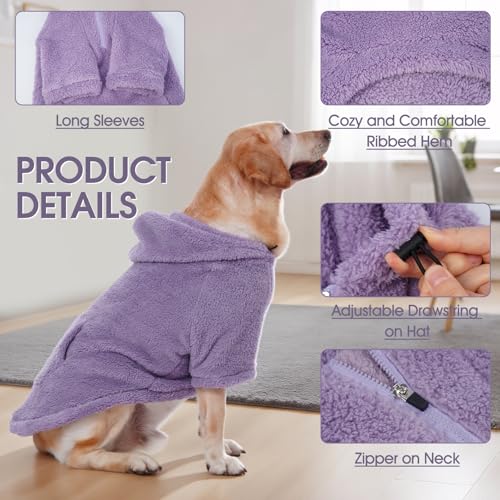 Fuzzy Dog Sweater with Adjustable Hood & Harness Hole (Small / Light Purple)