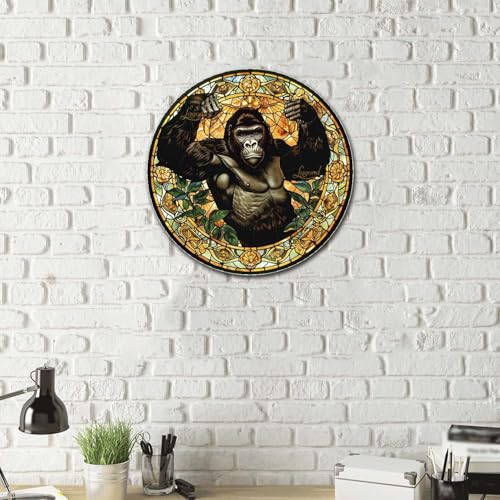Metal Sign Tin Sign Circular Stained Glass Gorilla Metal Sign for Restaurant 12×12 Inches (12×12 Inches / Gorilla-2)