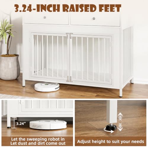 44 Inch Large Dog Crate Furniture with Storage Drawers (New White / 89"L x 23.6"W x 34.5"H)